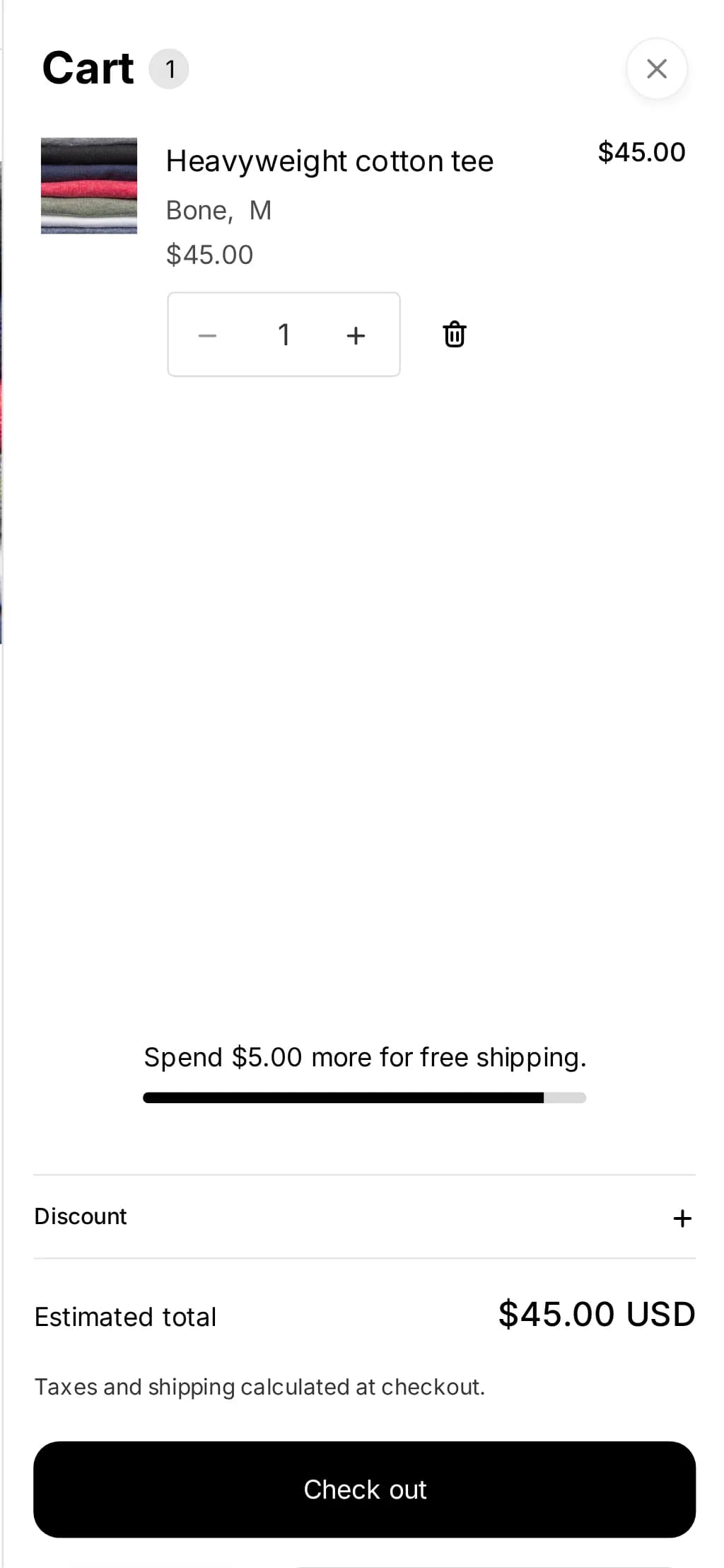 Horizon cart drawer on a phone with the same message and bar above the cart total