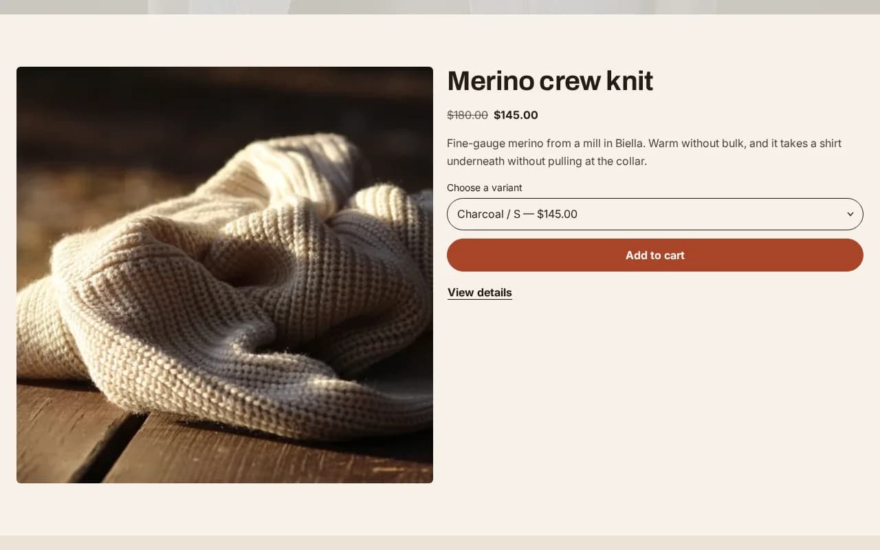 The featured product section, as it renders on a real storefront