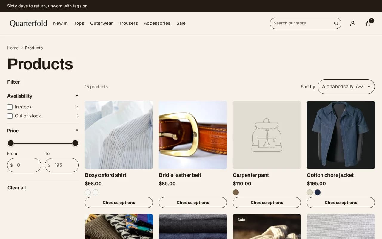 Collection page showing a product grid beside a filter sidebar