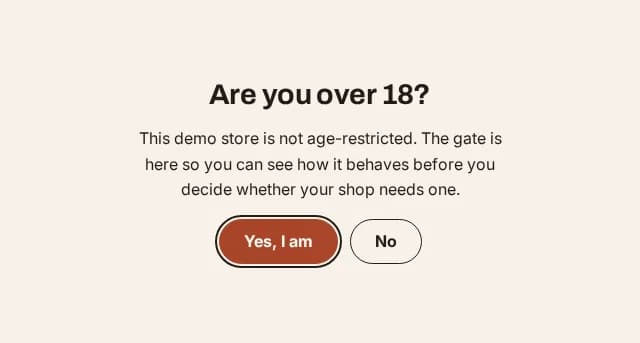 The age gate section, as it renders on a real storefront