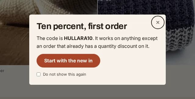The promo popup section, as it renders on a real storefront