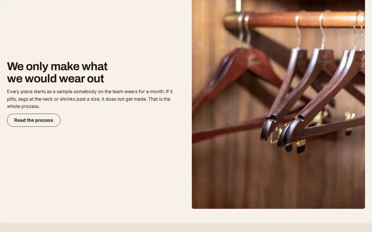 A homepage content row: a heading, body copy and a call to action set beside a photograph