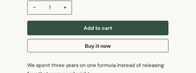 The buy row with its quantity stepper and add-to-cart button, the control the sticky bar mirrors