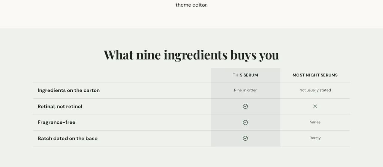 comparison table